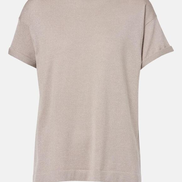 Brunello Cucinelli Women's Sm/Med Sweater Gold Cream Cashmere Silk Short Sleeve - Picture 1 of 4